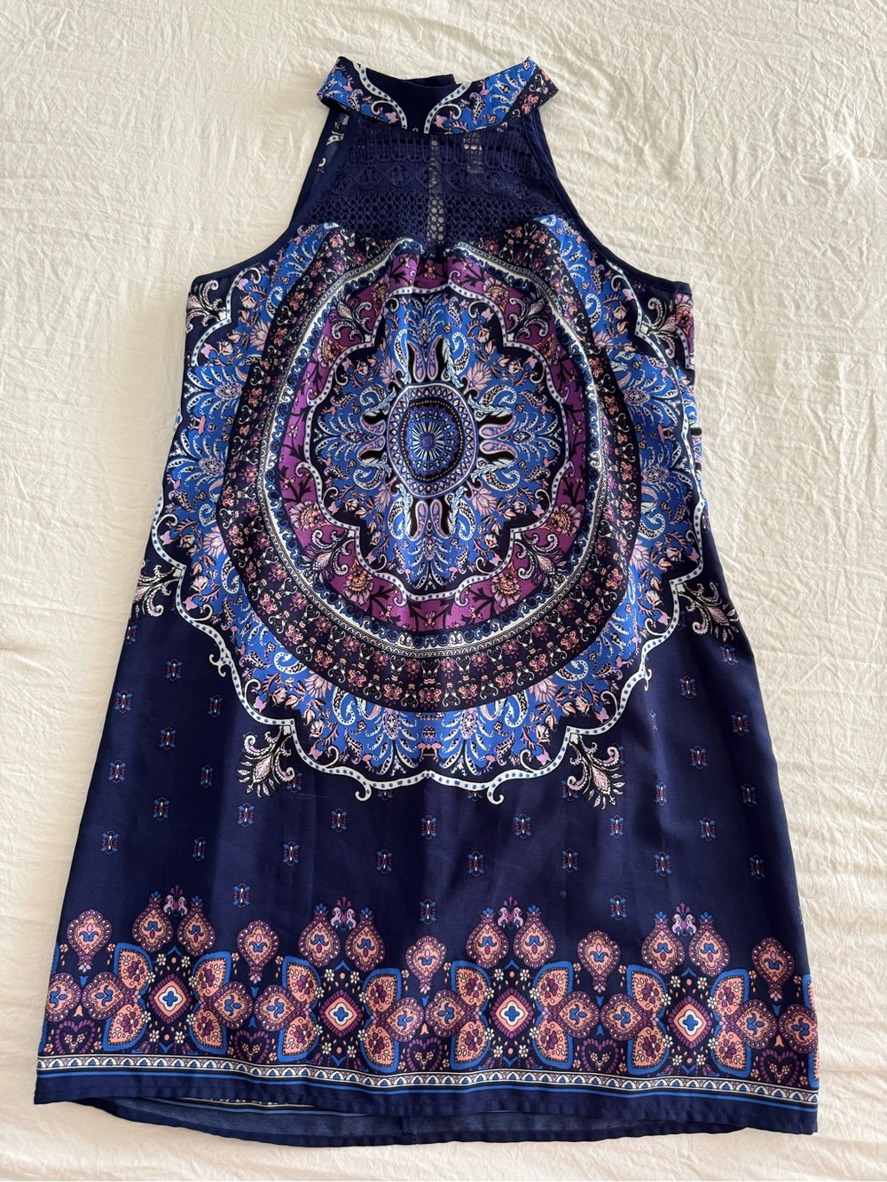 Boho Halter Medallion Print Dress in Navy & Purple - Picture 2 of 10